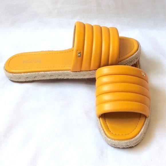 MICHAEL Michael Kors Slide Sandals Yellow Leather Quilted Royce Sz 7 NEW Sandal - Picture 3 of 8